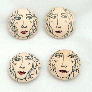 Four Ceramic Artisan Made Face Beads Jewelry Making